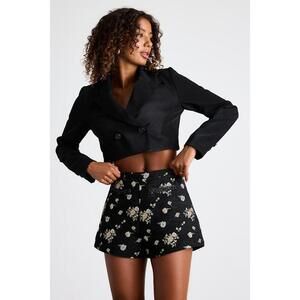 Lulus Iskra Black Floral Jacquard High-rise Micro Shorts - Size M